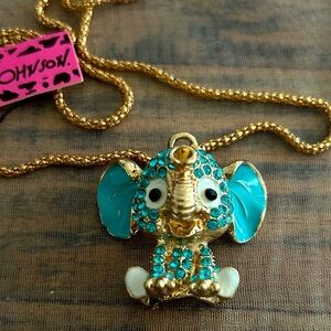 New Betsey Johnson Gold Elephant Necklace with‎ Turquoise Accents